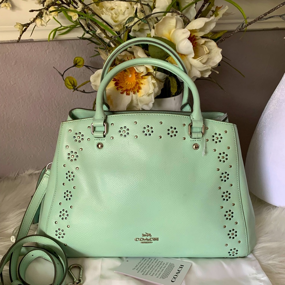 COACH SEA-GLASS MARGOT STUDDED
EMBELLISHED LEATHER  SATCHEL - Picture 8 of 14